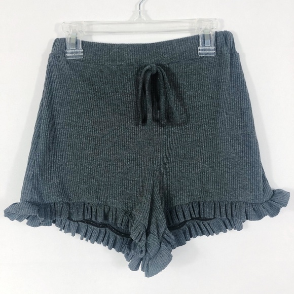 Nasty Gal Pants - ! Nasty Gal | Gray Ribbed Ruffle Lounge Shorts